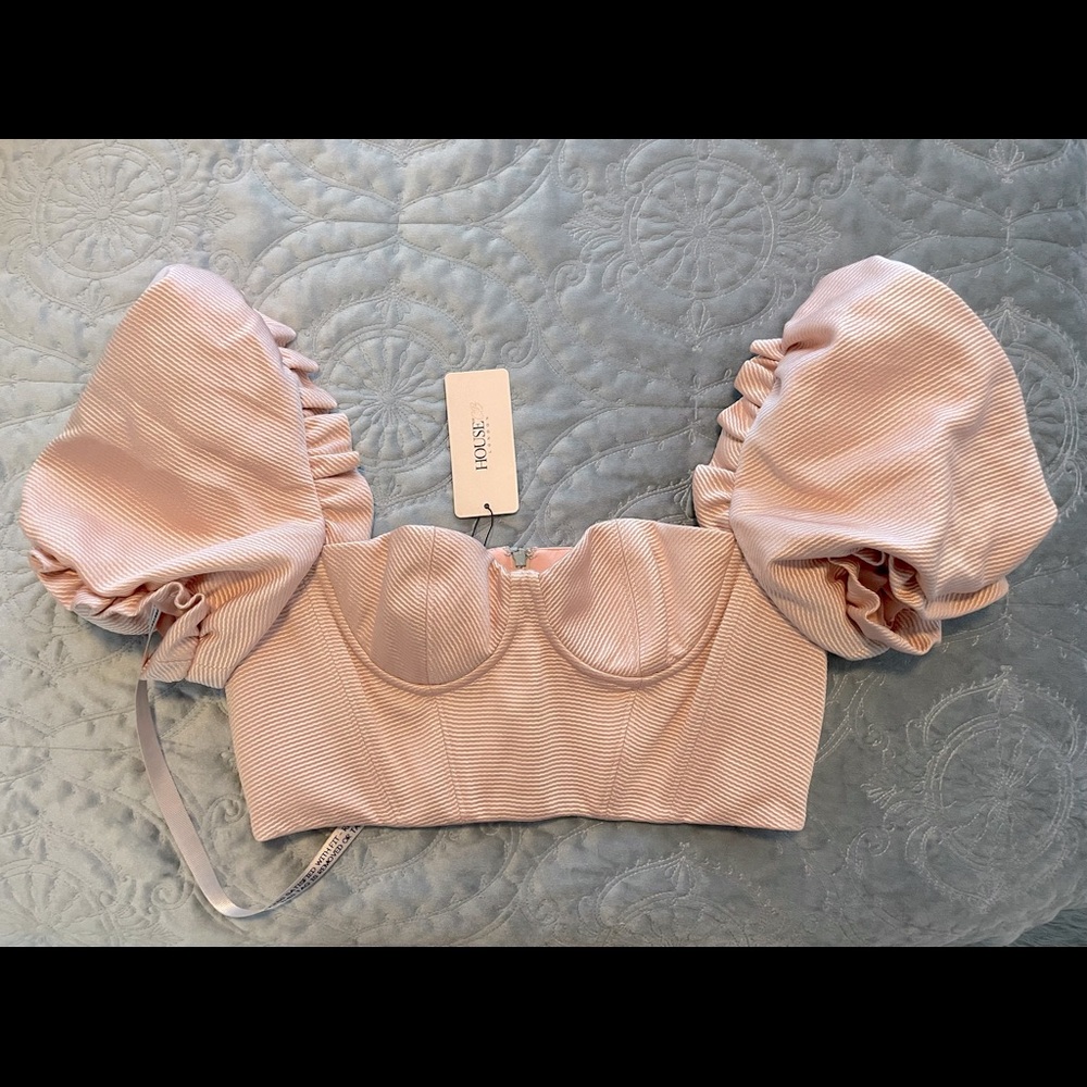 House of CB Blush Pink Puff Sleeve Crop Top